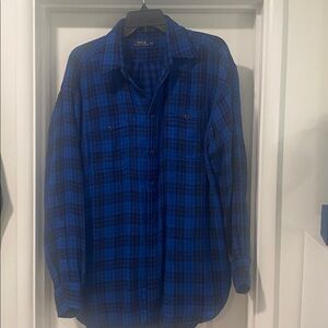 Men’s Polo Ralph Lauren blue & black cotton shirt.Size XL. Pre loved condition